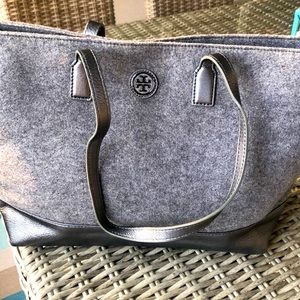 Tory Burch leather and felt grey tote